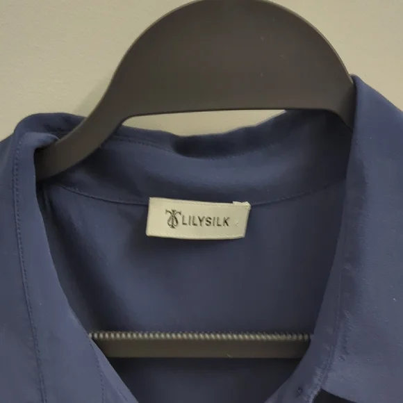 LilySilk Long Sleeve Navy Dress 100% Silk - Picture 3 of 8